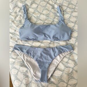 J. Crew Navy and White 2 piece Pinstripe Bikini
